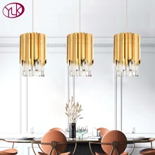 Youlaike Modern Crystal Chandelier For Dining Room Single Light Polished Steel Suspension Lighting Fixtures LED Cristal Lustre