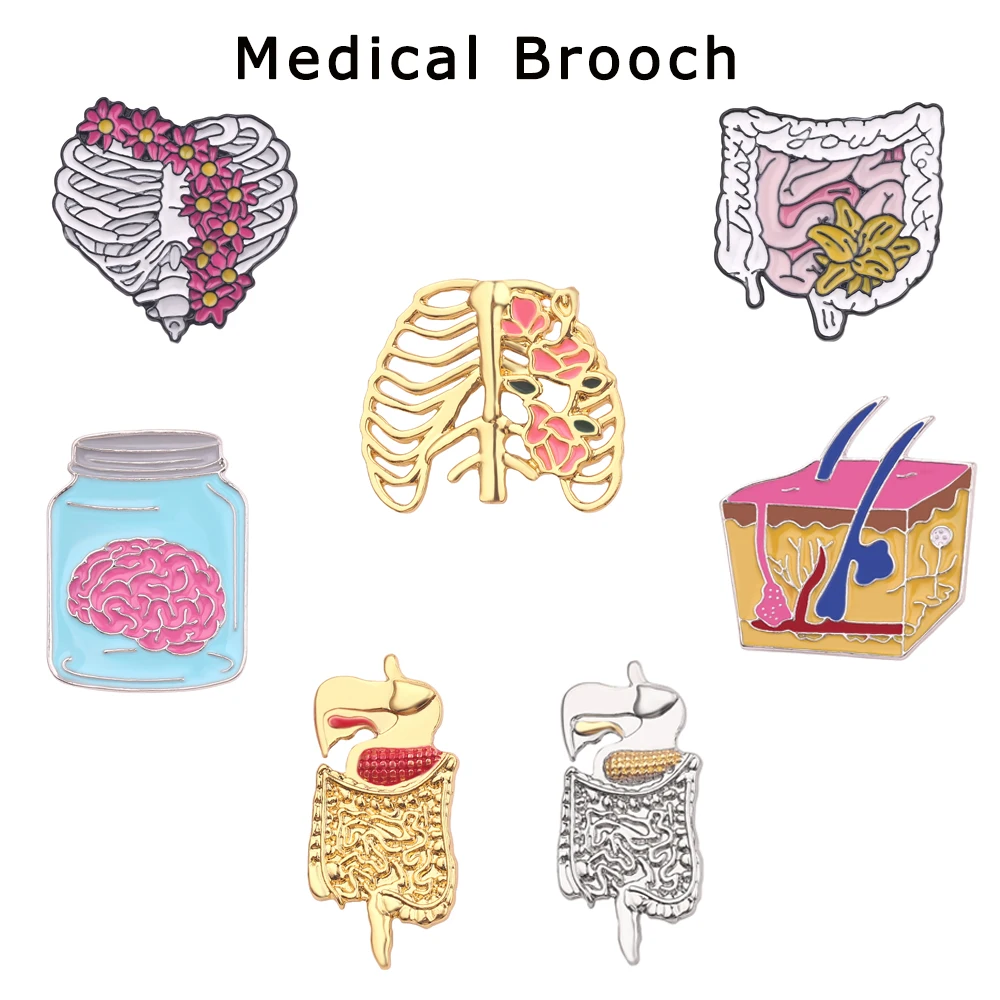 Брошь на булавке, стетоскоп медсестры, врачи, кишки, мозги, медицинские броши, эмалированные булавки, значок для рюкзака, булавки, подарки, ювелирные изделия