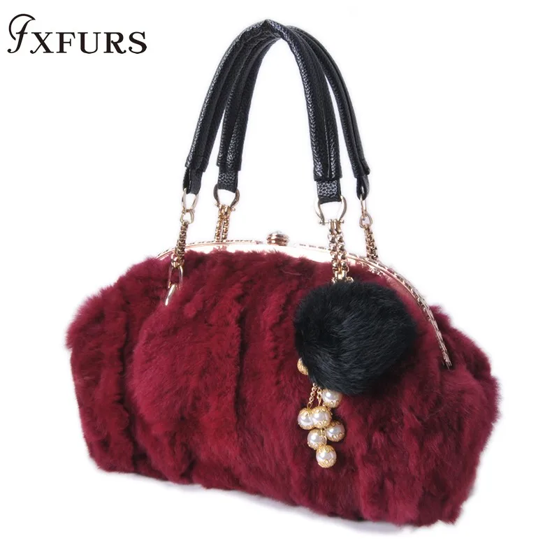 

2019 New Real Fur Rabbit Skin Real Rabbit Fur Brand Casual Shoulder Bag for Women Handbag Ladies Fashion Messenger Bag Diamond