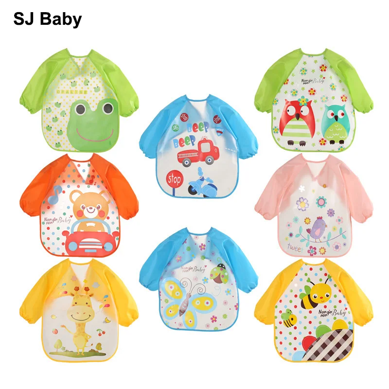Cute Baby Bibs Waterproof Drooling Kids Burp Cloths Full Sleeve Apron Toddler Feeding Baberos Bebe Long | Детская одежда и обувь