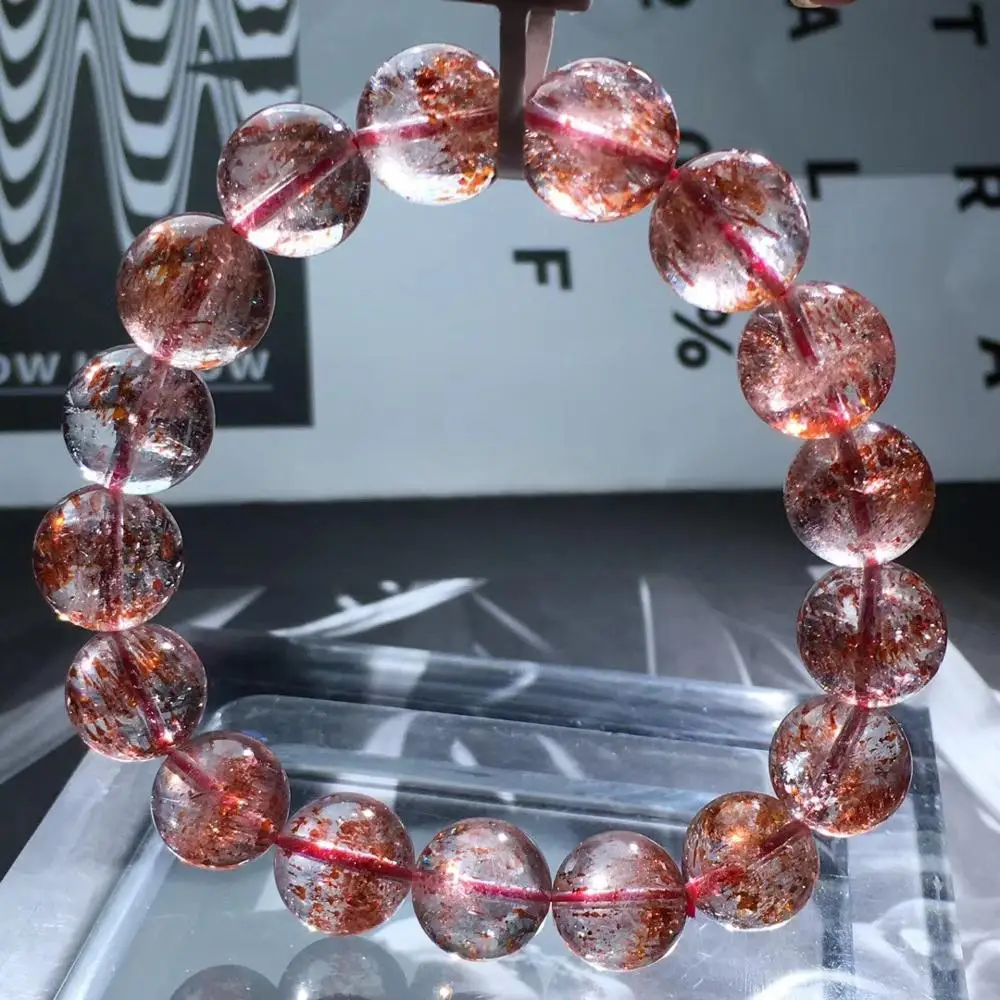 Топ натуральный красный Lepidocrocite КВАРЦ СУПЕР семь 7 мелодий браслет 12 мм хрустальные прозрачные круглые бусины для женщин сертификат AAAAAA