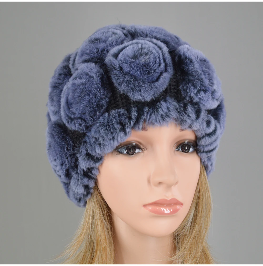 Hot Sale Real Genuine Rabbit Fur Cap Winter Natural Real Rex Rabbit Fur Skullies Hat Quality Women Real Fur Beanies Hats