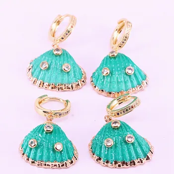 

3Pairs New Beautiful Micro Pave Cz Green Natural Seashell Dangle Earrings For Women Jewelry Gift