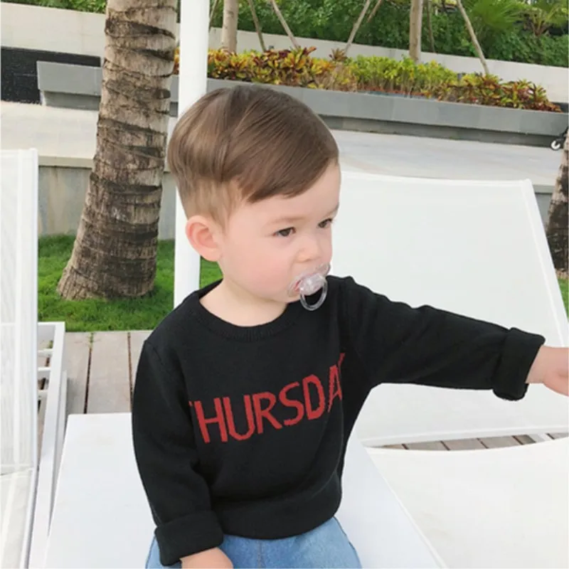 Baby Girl Boy Sweater Toddler Sweater Kids Cotton Letter Print Winter Clothes 4Colors