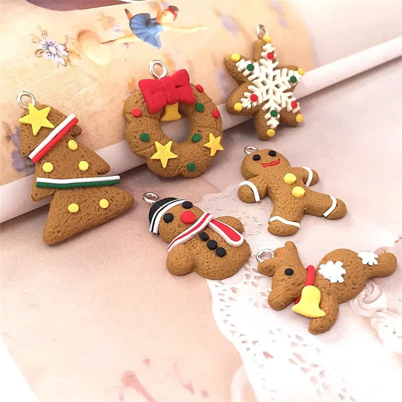 2pcs Christmas Snowman Cookies Charms Decorative Pendants For DIY Children Gift Modeling Clay Accessory Jewelry Making 1pcs uv resin jewelry liquid silicone mold big christmas snowflake resin molds for diy necklace pendant charms making jewelry