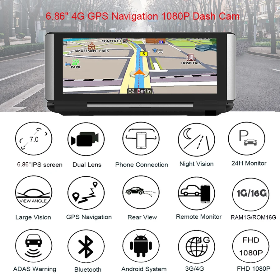 Anfilite 7 дюймов 4G Android Автомобильная приборная панель DVR камера gps навигация ADAS ips 1080P двойной объектив Автомобильный видеорегистратор ночное видение WiFi