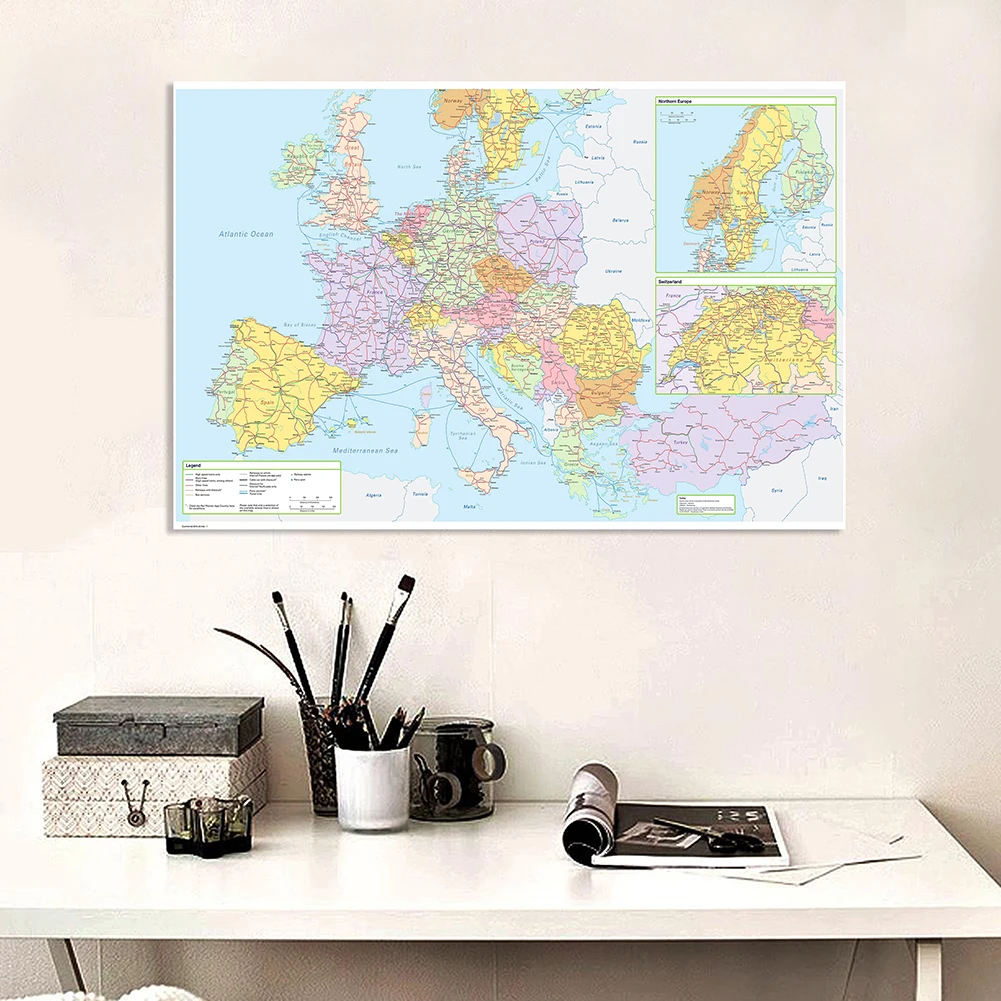 World Map Poster Europe Terrain Map 150*100 cm Non-woven Canvas Wall Poster