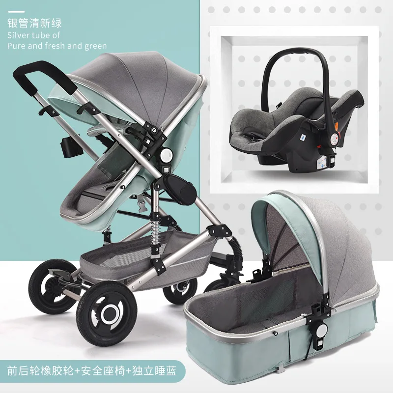 Детская коляска, высокий пейзаж, 3 в 1, детская коляска, высокий вид, четыре колеса, вращение на 360, шок-коляски, с автокреслом безопасности