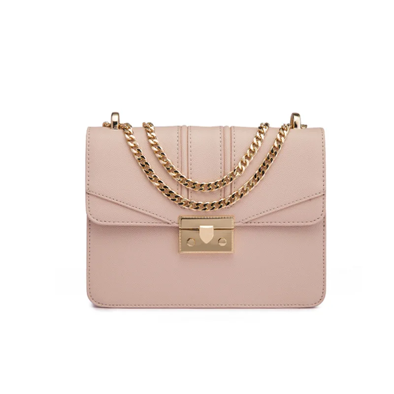 Розовый Solid color bag, soft surface, one shoulder messenger bag, buckle small square bag - Цвет: Розовый