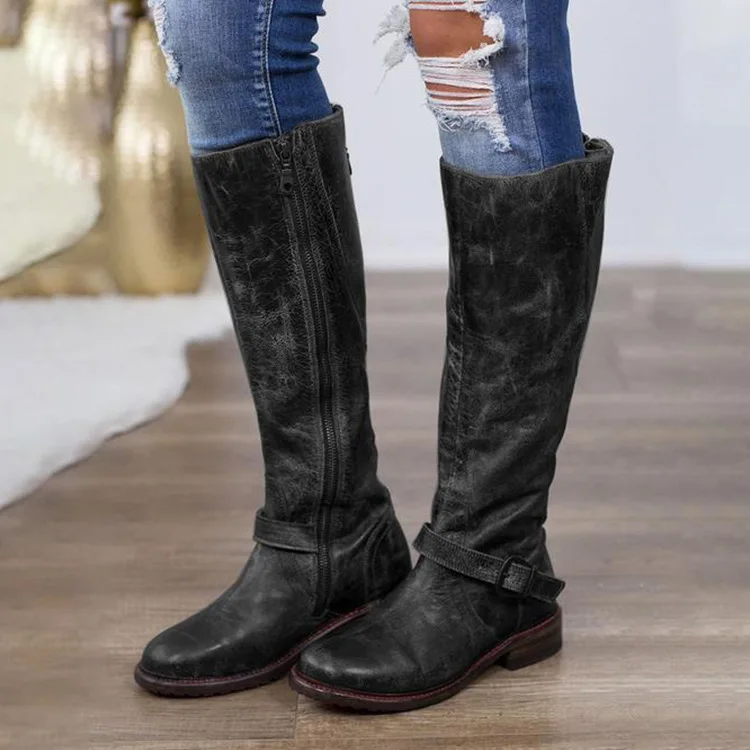 Europese Amerikaanse Stijl Vrouwen Riem Gesp Dr Martens Laarzen Vrouwen  Lage Hak Laarzen Terug Rits Ridder Laarzen Biker laarzen|Knie hoogte Laarzen|  - AliExpress