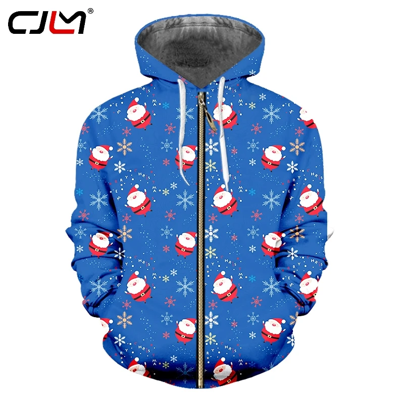 

CJLM Men's New Personality Large Size Leisure Christmas Zipper Hoodies 3D Printed Santa Claus Best Selling 6XL