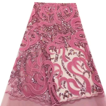 

8 colors High quality smooth African velvet net lace fabric pink French lace fabric with sequins embroidery for dress FCC064