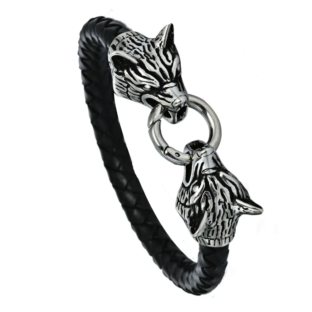 

Men's Stainless Steel Wolf Head Leather Bracelet Nordic Viking Wolf Head Bracelet Trend Men's Accessories Jewelry Gifts