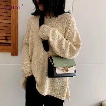 

Hit Color Flap Crossbody Bags for Women New 2020 Simple Shoulder Bags Female Casual PU Leather Chain Messenger Bags