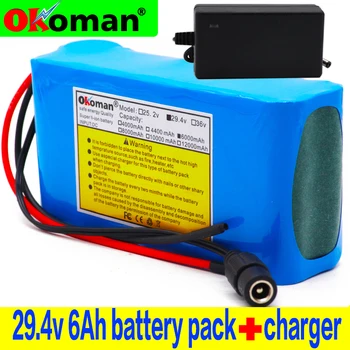 

100% High capacity 24V 6Ah 18650 Battery li-ion battery pack 29.4v 6000mah Electric bicycle moped /Li-ion battery with + charger