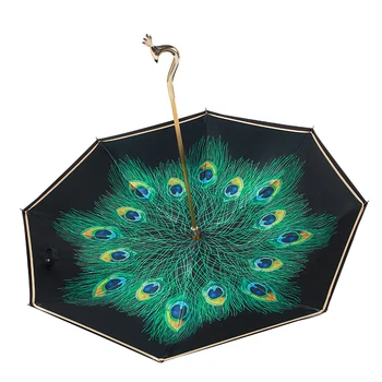

Luxury Peacock Umbrella Reverse Long Handle Windproof Sunscreen Umbrella Double Layer Umbrella Women Parasol Unique Gift