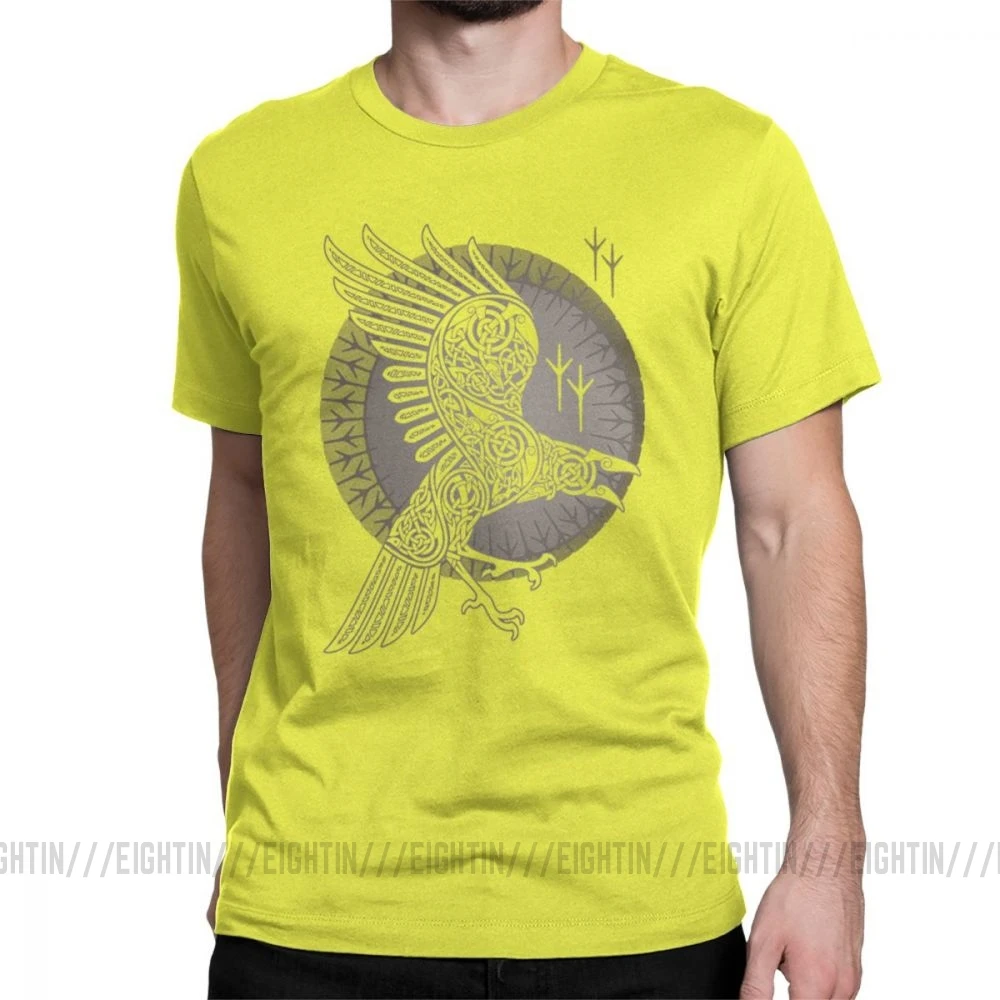 Мужские Viking футболки Ворон футболка Valhalla Винтаж с круглым вырезом Рубашка с короткими рукавами Топы из хлопка футболка - Цвет: Цвет: желтый