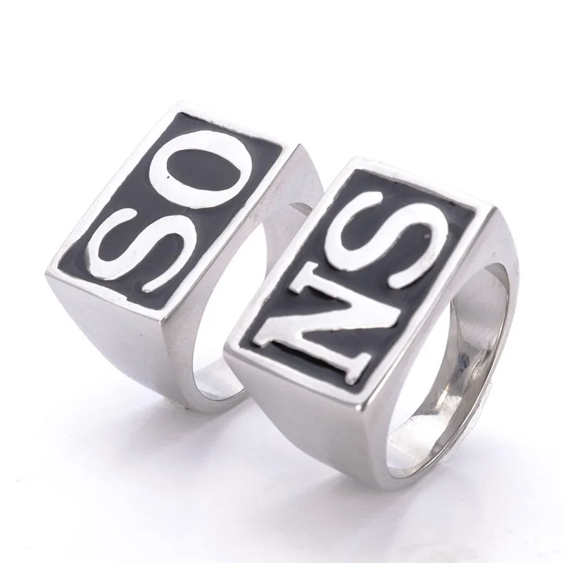 2 Pz/Paia In Acciaio Inox Solid Sons Of Anarchy Ring So Ns Men Rings Jewelry Size 7-14 Spedizione Gratuita