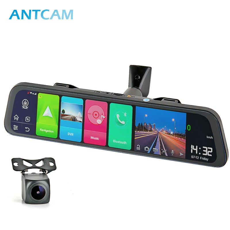 Автомобильная зеркальная видеокамера Antcam 12 дюймов 4G Android 8 1 GPS навигация ADAS 2 Гб