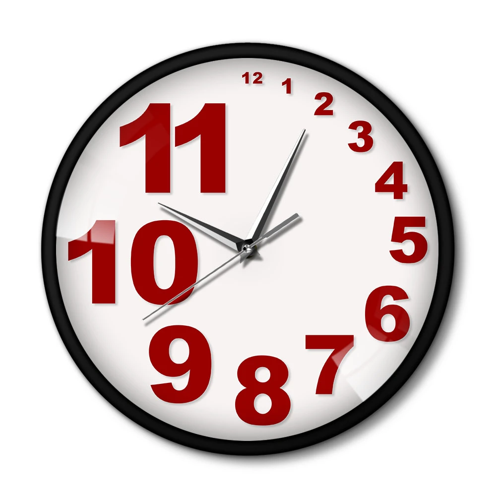 数字で赤異なるサイズ時計ラウンド金属フレーム鋼の部屋の装飾壁時計quatrz移動時間時計 壁時計 Aliexpress
