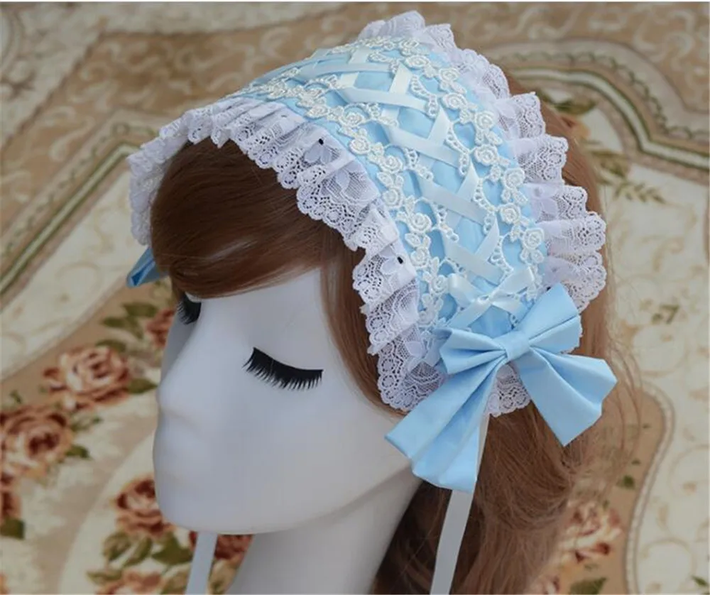 blue Сладкий Лолита Кружевная повязка на голову девушка colsplay аксессуар B307 - Цвет: blue