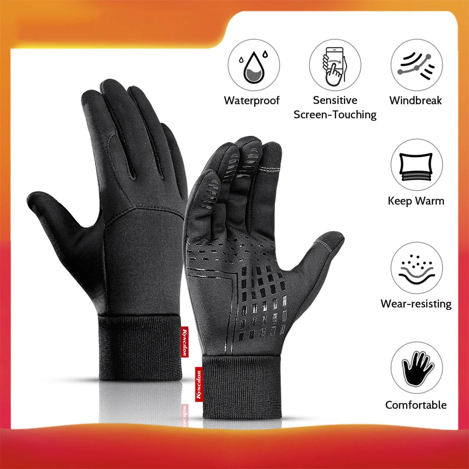 Men Windproof Cycling Gloves Outdoor Winter Non-slip Sports Gloves Screen-Touching Warm-Keeping Gloves For Winter Cycling Skiing
