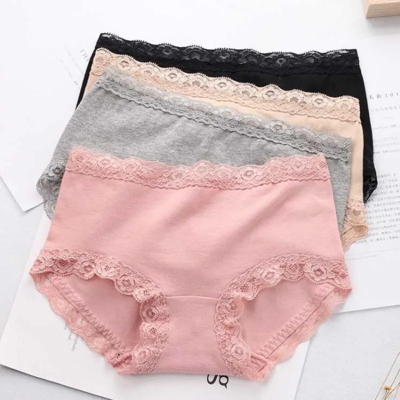 3pcs/lot Cotton Underwear Women's Panties Comfort Mid Rise Underpants Lace Briefs For Woman Sexy Pantys Intimates | Женская одежда