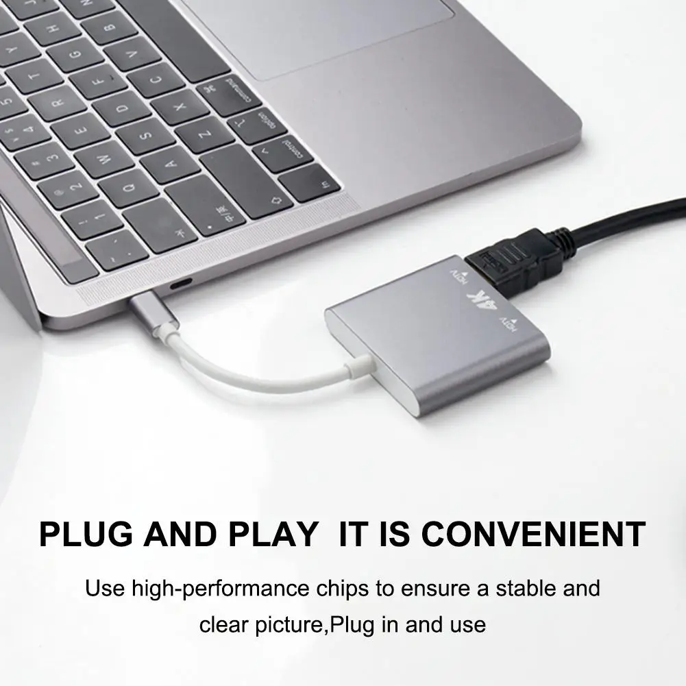 USB-C-HDMI адаптер HD 4K HDTV Видео алюминиевый сплав чехол для ноутбука мобильный телефон для ноутбука Тип C Мужской до 2 HDMI Женский порты