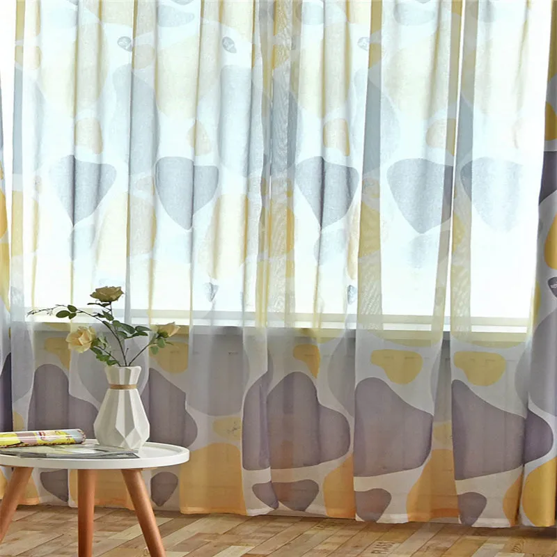 Blue Cobblestone Printed Curtains Shading Fabrics for Living Room Modern Yellow Blackout Curtains Water Ripple Curtain WP419#20 - Цвет: Tulle 02