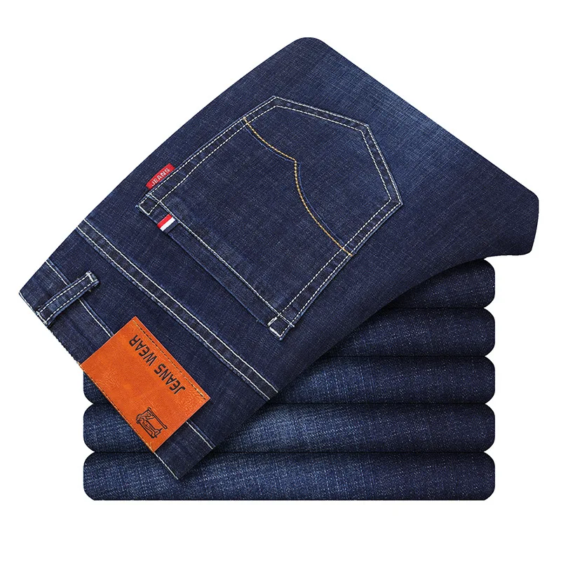 Весенние и осенние тонкие Стрейчевые джинсы, мужские деловые модные прямые вымытые джинсы, мужские брюки высокого качества