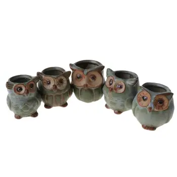 

5Pcs Cute Owl Ceramic Succulent Planter Miniature Flower Plant Pots Office Decor