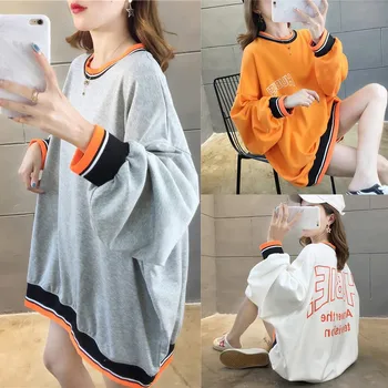 

Autumn Hoodie Women Oversize Korean Style Sweatshirt Letters Print Round Neck Loose Hip Hop Streetwear Long Sleeve Tracksuits