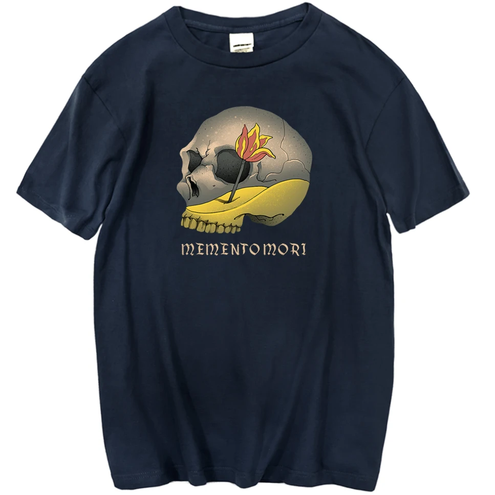 

Memento Mori Print Tshirts Mens Short Sleeve Summer Man T Shirts Skull And Flower Pattern Hip Hop T Shirt Funny Casual T-Shirts