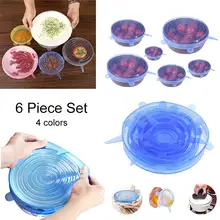 6 Pcs Reusable Silicone Food Pot Lid Bowl Covers Wrap Stretchable Preservative Film TUE88