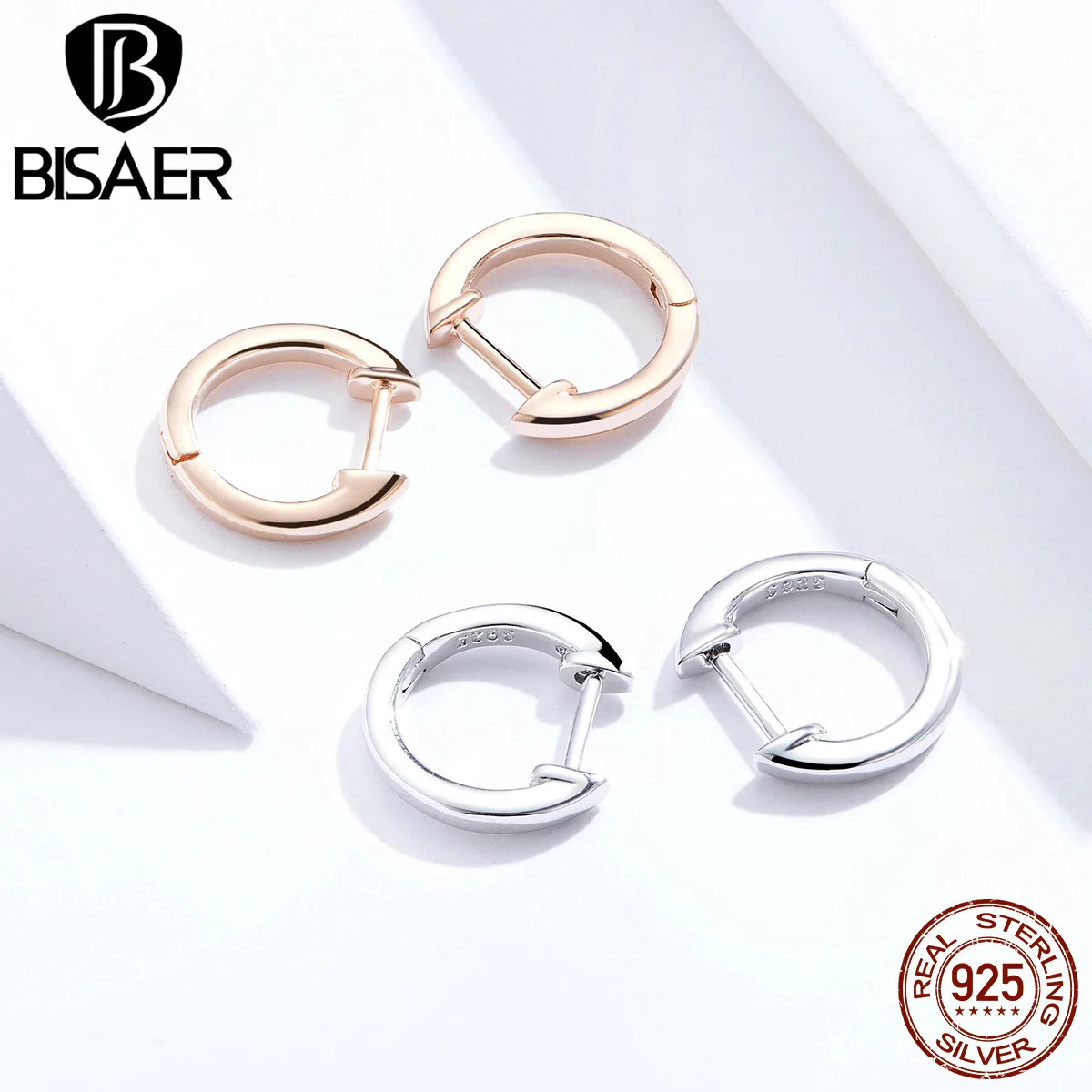 Женские корейские серьги кольца BISAER круглые из стерлингового серебра 925 пробы с