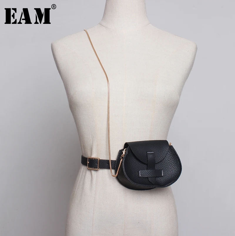 

[EAM] Pu Leather Chain Split Joint Mini-bag Long Belt Personality Women New Fashion Tide All-match Autumn Winter 2019 1B947