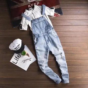 

Denim jumpsuits men's light-colored slim trousers men's tooling overalls