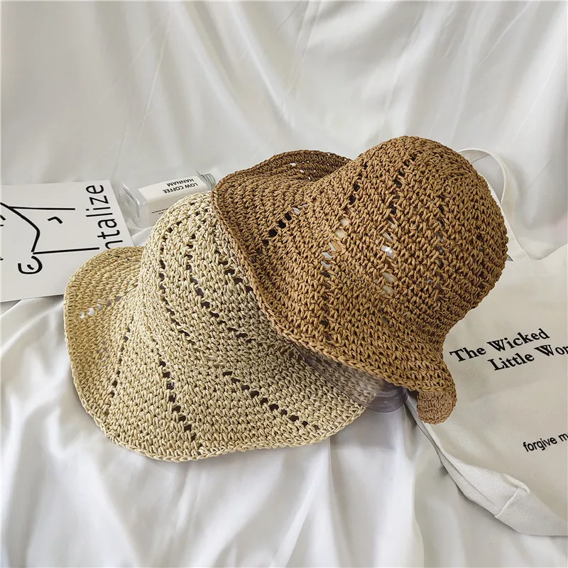 

Korean-style Foldable Handmade Large Brimmed Straw Hat Women's Summer Versatile Hipster Seaside Holiday Sun-resistant Sun Hat Fa