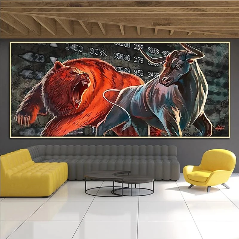 Stunning Bull Bear Canvas Painting Wall Art Quote Motivational Poster and Print Animal Picture For Living Room Home Decor Cuadro | Дом и сад