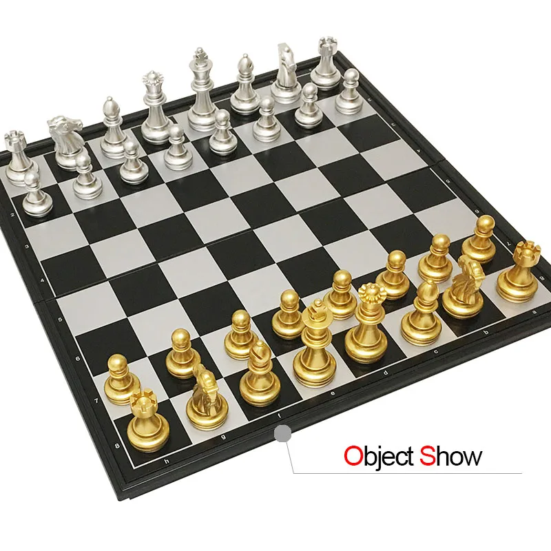 Wooden Chess Table Game with Silver Golden Chess Pieces Plastic Travel Set 25/32/36 CM Folding Chessboard Children Gift