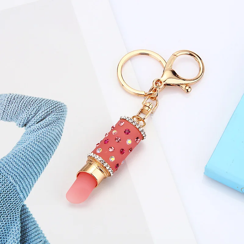 Fashion Rhinestones Flashing Perfume Bottle Keychain Beautiful Lipstick Keychain Key Ring Exquisite Women's Crystal Charm Gift - Цвет: Style22