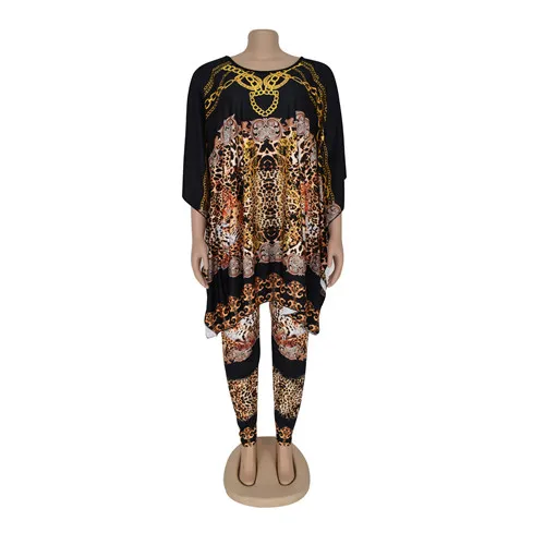 Tilapia свободный Леопардовый женский наряд пуловер Длинный топ и эластичные штаны 2в1 модный костюм - Цвет: black