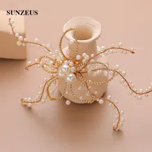 Hand-made жемчугом Свадебные украшения для волос в виде кристаллов Свадебные головным аксессуаром, Золотой невесты на молнии Wrong extraction Boda заколка для волос SQ415