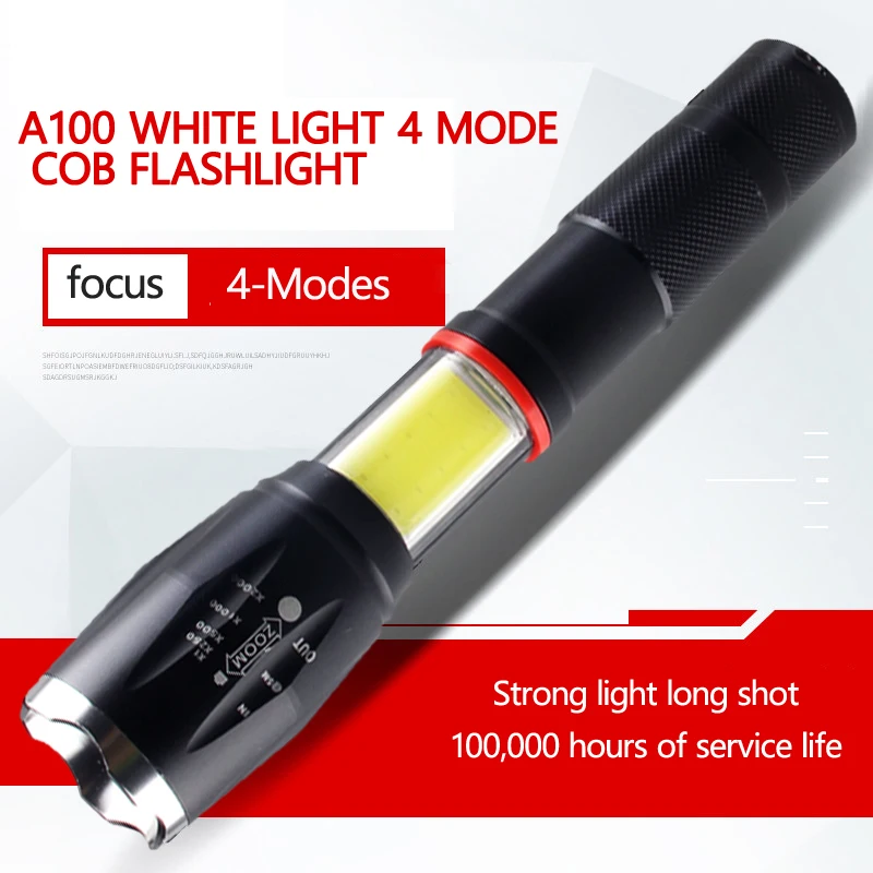 

4 mode Zoomable T6 Aluminum Tactical Flashlight 18650 COB LED Torch Waterproof Flash lights Can use by bicycle