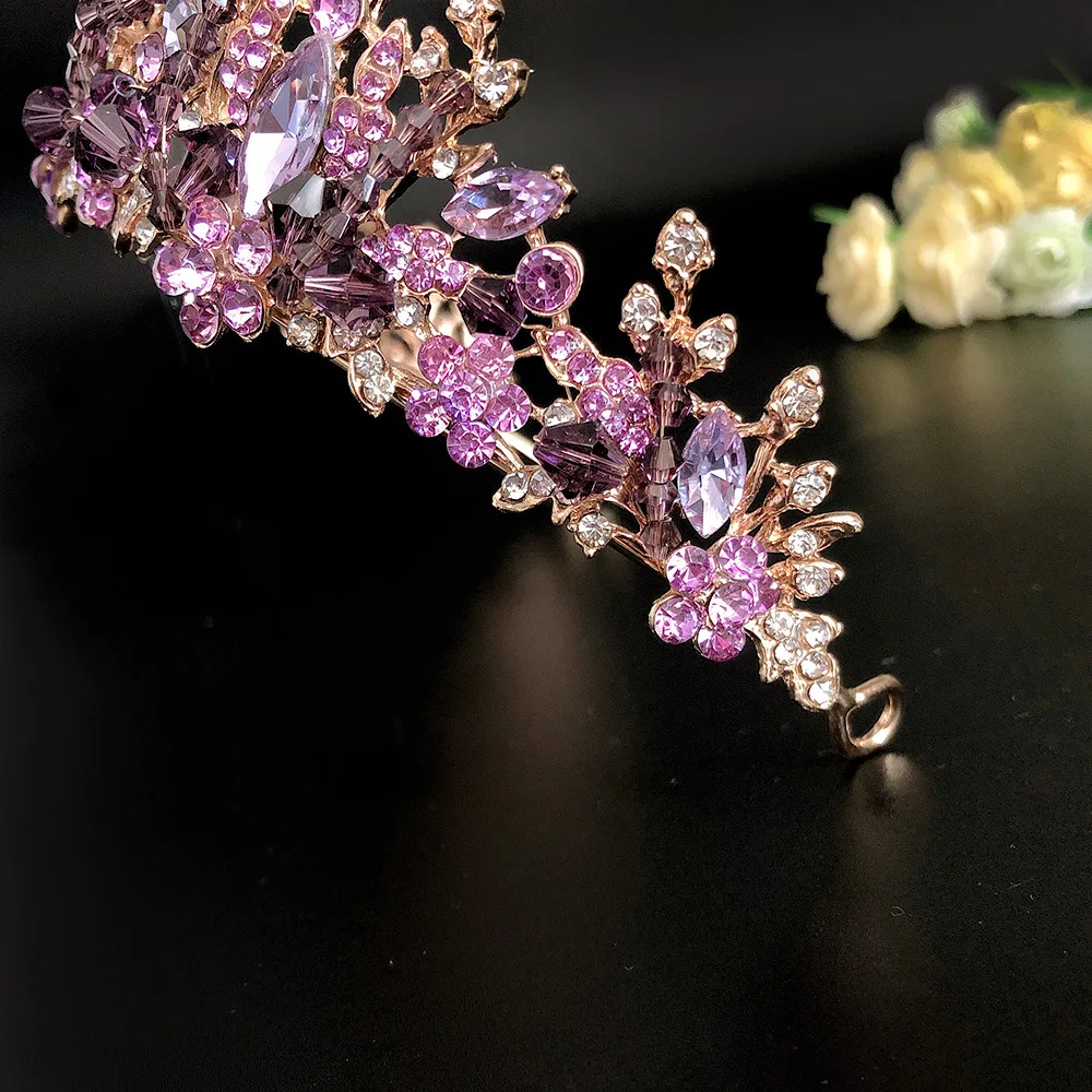 KMVEXO Bridal Crown Wedding Hair Accessories Purple Crystal Rhinestone Bride Tiaras and Crowns Headpiece Diadema Hair Ornament