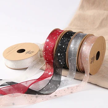 

Sequin Star Silver Line Voile Ribbon Glitter Shinny Starry Sky Crafts Yarn Party Decoration Ribbon Blue White Gold 30mm 20yards