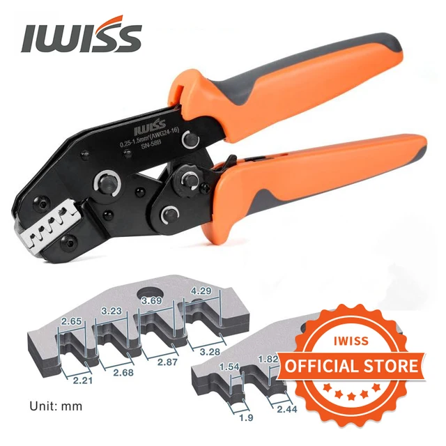IWISS SN-58B crimping plier Ratchet Crimper tool 0.25-1.5mm²AWG24-16 for Dupont,TE,JST,Molex Terminal Wire-electrode cutting die SN-58B EDM