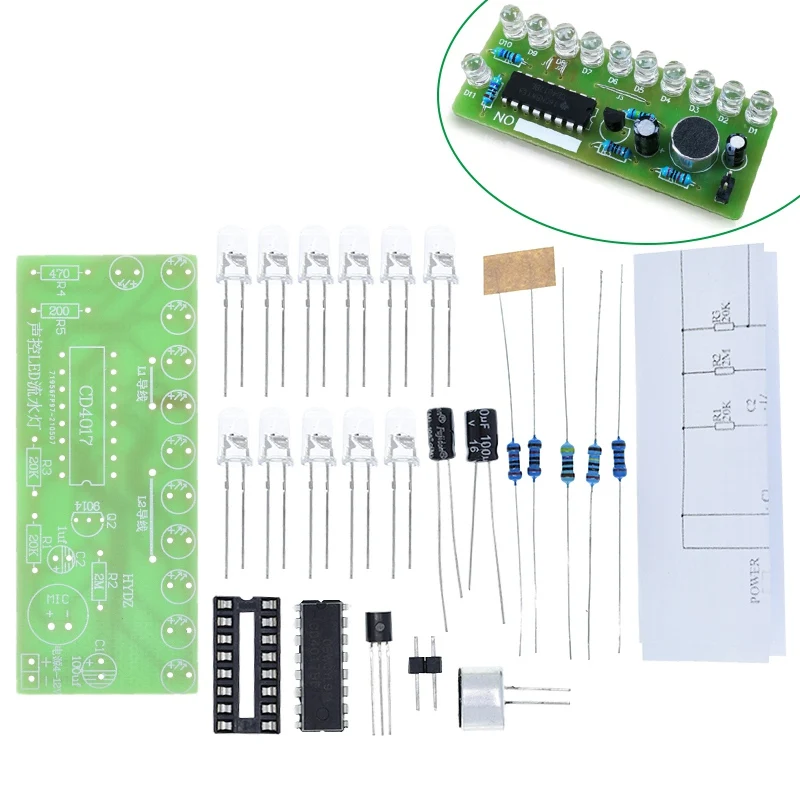 TZT Sprachgesteuertes LED-Wasserlicht-Set CD4017 Laternensteuerung Spaßige Elektronik-Produktion Lehr- und Trainings-DIY-Elektronik-Set – Detail 3