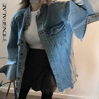 

SHENGPALAE 2020 New Fashion Spring Vintage Personality Back Hole Irregular Design Loose Denim Jacket Chaqueta Mujer ZA3100
