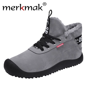 

Merkmak New Winter Boots Fashion Lace-up Warm Snow Boots Plus Velvet High Top Men Ankle Booties Comfortable Big Size Casual Shoe
